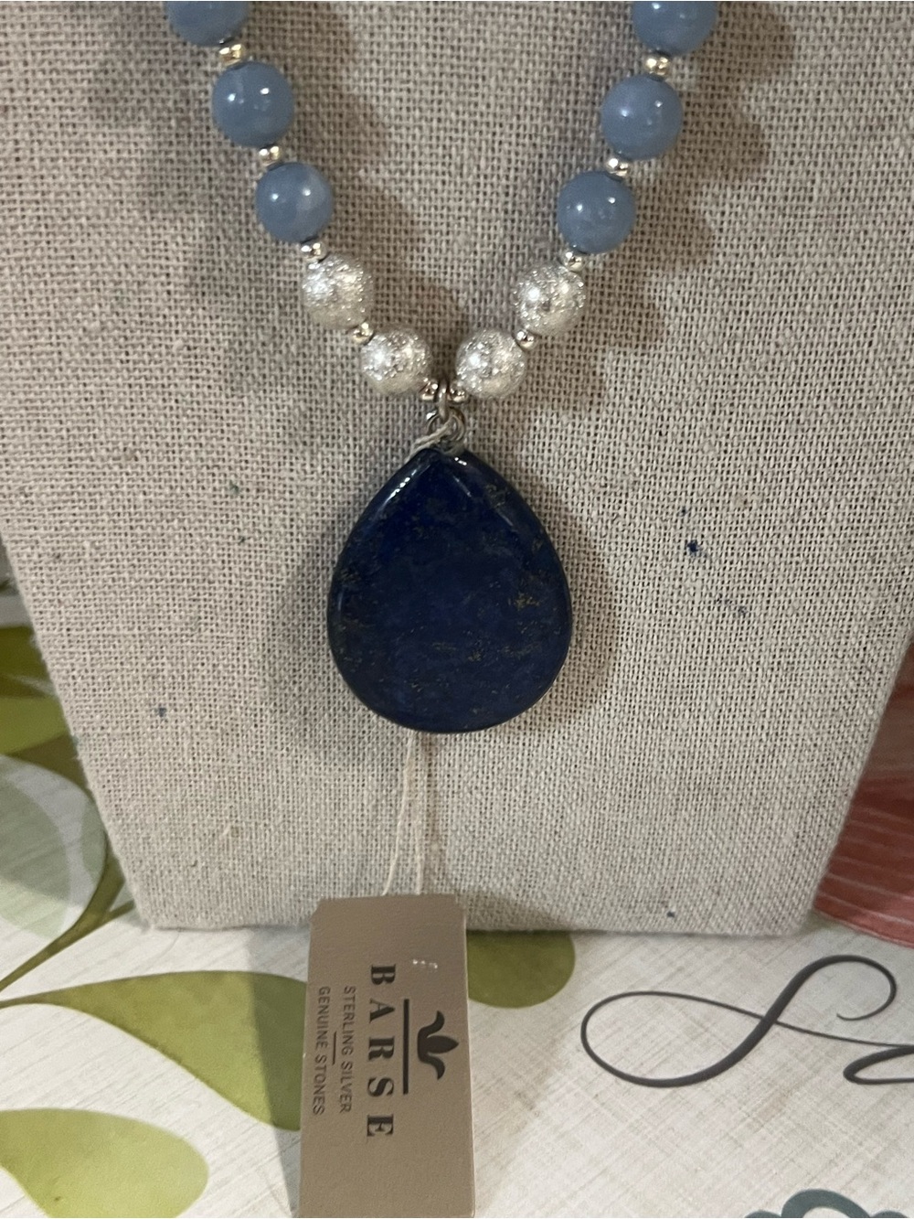 NWT Genuine Barse Denim Blue Angelite and Lapis Pendant Silver Necklace #BJNK - Picture 2 of 8